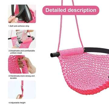 ROPECUBE Hand-Knitting Toddler Swing, Swing Seat for Kids with Adjustable Ropes, Little tikes Swing Set, for Outdoor Indoor, Playground, Backyard (Pink)