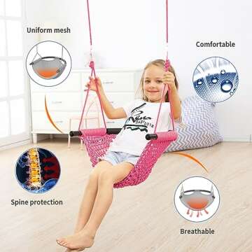 ROPECUBE Hand-Knitting Toddler Swing, Swing Seat for Kids with Adjustable Ropes, Little tikes Swing Set, for Outdoor Indoor, Playground, Backyard (Pink)