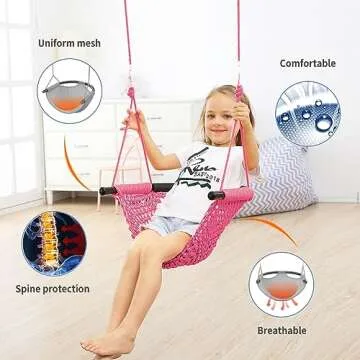 ROPECUBE Hand-Knitting Toddler Swing, Swing Seat for Kids with Adjustable Ropes, Little tikes Swing Set, for Outdoor Indoor, Playground, Backyard (Pink)