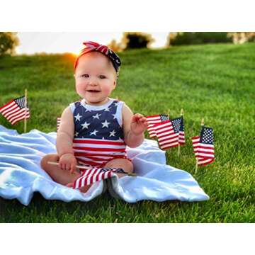 Qin.Orianna 4th of July Toddler Baby Girl American Flag Tassel Romper with Headband (0-6M/Small, Red...