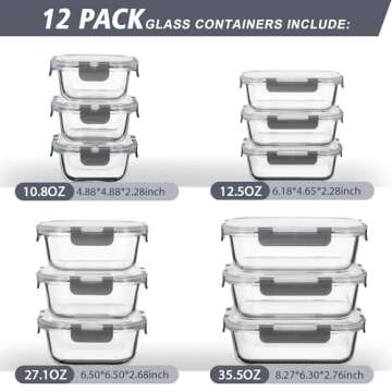 AILTEC 12 Pack Glass Food Storage Containers Set