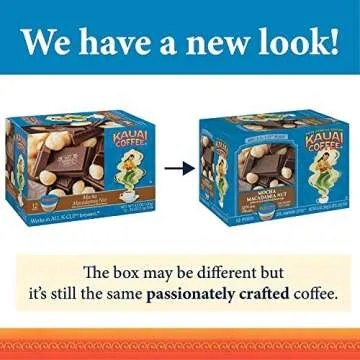 Kauai Coffee Variety Pack of 3, 12 Single Serve Pods, 1 - Coconut Caramel Crunch, 1 - Mocha Macadamia Nut and 1 - Vanilla Macadamia Nut.