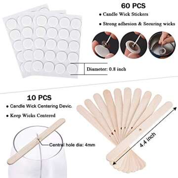 Bulk 6-Inch Candle Wicks - 100 Pcs with Wick Stickers & Centering Device for Soy/Beeswax Candle Making