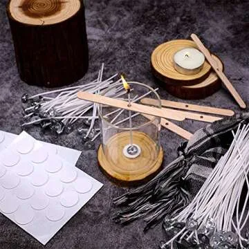 Bulk 6-Inch Candle Wicks - 100 Pcs with Wick Stickers & Centering Device for Soy/Beeswax Candle Making