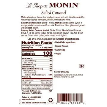 Monin - Salted Caramel Syrup, Natural Flavors, Great for Mochas, Lattes, Smoothies, Shakes, and Cocktails, Non-GMO, Gluten-Free (1 Liter)