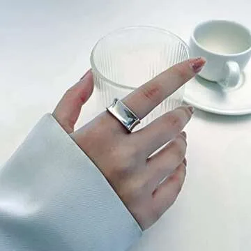 OAYAO Sterling Silver Rings for Women Men, Unisex Wide Band Thumb Ring, Handmade Chunky Silver Rings Aesthetic, Adjustable Jewelry Signet Rings for Men, Anillos Para Hombre