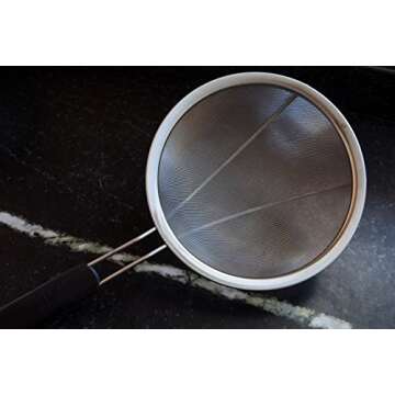 LiveFresh Large Stainless Steel Fine Mesh Strainer with Reinforced Frame and Sturdy Rubber Handle Gr...