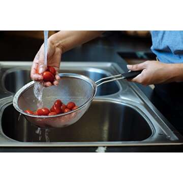LiveFresh Large Stainless Steel Fine Mesh Strainer with Reinforced Frame and Sturdy Rubber Handle Grip - Designed for Chefs and Commercial Kitchens & Perfect for Your Home - 9 Inch / 23 cm Diameter