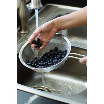 LiveFresh Large Stainless Steel Fine Mesh Strainer with Reinforced Frame and Sturdy Rubber Handle Grip - Designed for Chefs and Commercial Kitchens & Perfect for Your Home - 9 Inch / 23 cm Diameter