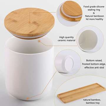 hjn Ceramic Food Storage Jars with Airtight Lids -Storage jars set of 3, Coffee Container with wood lid for Serving Bean, Spice, Tea, Candy Preserving -3 /pcs of set