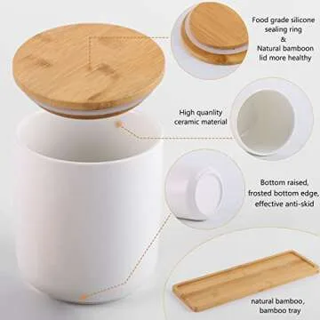 hjn Ceramic Food Storage Jars with Airtight Lids -Storage jars set of 3, Coffee Container with wood lid for Serving Bean, Spice, Tea, Candy Preserving -3 /pcs of set