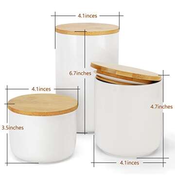 hjn Ceramic Food Storage Jars with Airtight Lids -Storage jars set of 3, Coffee Container with wood lid for Serving Bean, Spice, Tea, Candy Preserving -3 /pcs of set