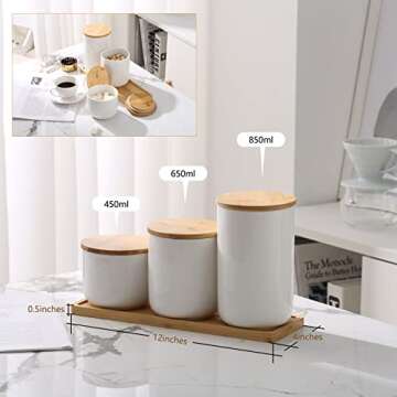 hjn Ceramic Food Storage Jars with Airtight Lids -Storage jars set of 3, Coffee Container with wood lid for Serving Bean, Spice, Tea, Candy Preserving -3 /pcs of set