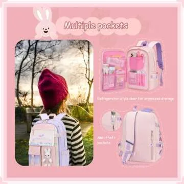 VIDOSCLA Bunny Backpack for Girls Cute Sequin Kids Backpack