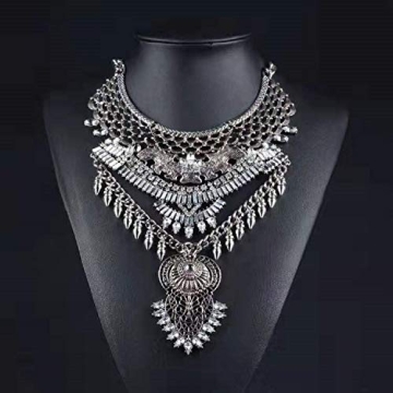 Long Tassel Chunky Boho Statement Necklace for Women