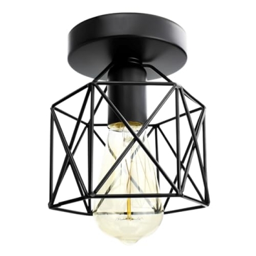 jose2015 Vintage Flush Mount Ceiling Light Fixture,Industrial Black Light Fixture for Entryway Hallw...