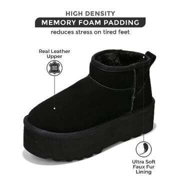 Project Cloud 100% Genuine Suede Leather Ankle Boots for Women - Fur Boots Memory Foam Womens Boots ...