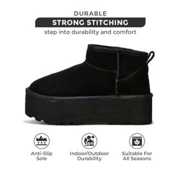Project Cloud 100% Genuine Suede Leather Ankle Boots for Women - Fur Boots Memory Foam Womens Boots - Anti-Slip Mini Platform Boots, Lightweight Winter Boots for Women Snow Boots (Huggy, Black, 8)