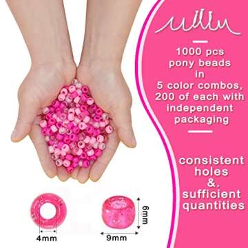 MIIIM 1000PCS Pink Pony Beads Kit for Crafting Jewelry