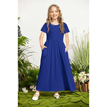 Arshiner Girls Casual Maxi Dress with Pockets for 8-9 Years
