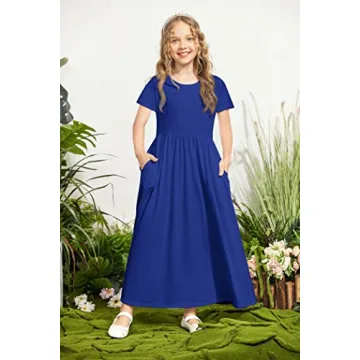 Arshiner Girls Casual Maxi Dress with Pockets for 8-9 Years