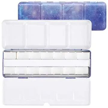 LOONENG Empty Watercolor Palette, Empty Watercolor Tin with Fold Out Palette, Medium Purple Watercol...