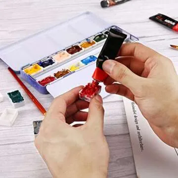 LOONENG Empty Watercolor Palette, Empty Watercolor Tin with Fold Out Palette, Medium Purple Watercolor Tray Palette with 14 Empty Full Pans for Plein Air Painting and Sketching