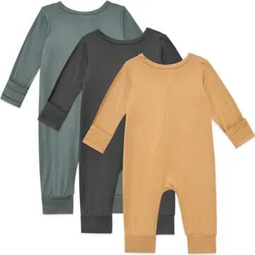 Aablexema Baby Footless Pajamas Bamboo Rayon 3pcs Unisex Infant Zipper Romper with Mitten Cuffs(Dark...