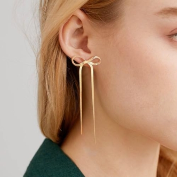 Follome Gold Bow Dangle Drop Earrings for Women
