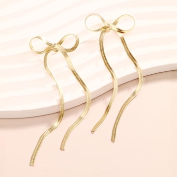 Follome Gold Bow Dangle Drop Earrings for Women