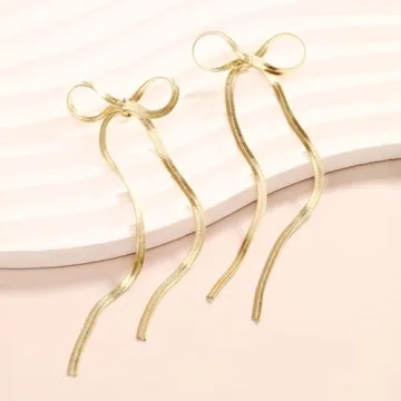 Follome Gold Bow Dangle Drop Earrings for Women