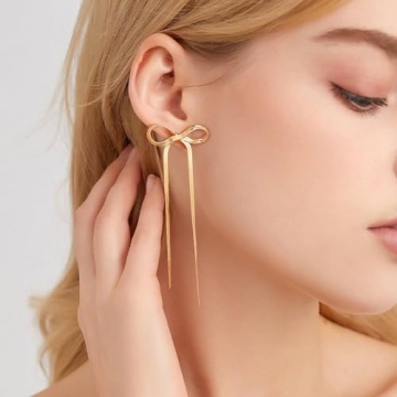 Follome Gold Bow Dangle Drop Earrings for Women