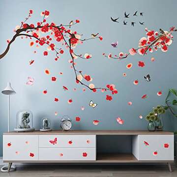 3D Red Plum Blossom Wall Decals for Home Decoration
