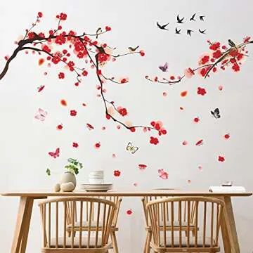 3D Red Plum Blossom Wall Decals for Home Decoration