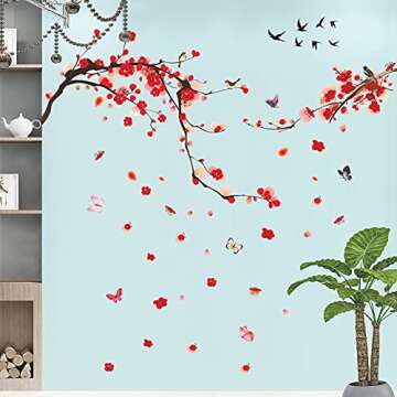 3D Red Plum Blossom Wall Decals for Home Decoration