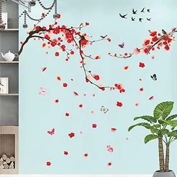 3D Red Plum Blossom Wall Decals for Home Decoration