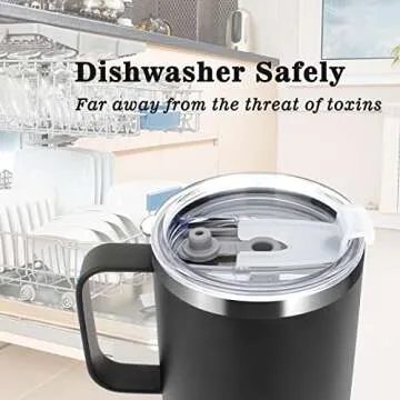 Sursip 24 oz Insulated Cup with Handle, Double Wall Vacuum Stainless Steel Tumbler with Straw and 2 Lids, For Cold/Hot Drinks, Coffee Travel Mug for Car/Home/Office/Party/Camping (Black-1 Pack)