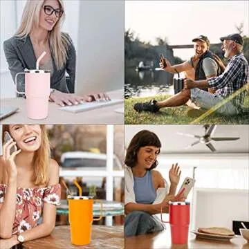 Sursip 24 oz Insulated Cup with Handle, Double Wall Vacuum Stainless Steel Tumbler with Straw and 2 Lids, For Cold/Hot Drinks, Coffee Travel Mug for Car/Home/Office/Party/Camping (Black-1 Pack)