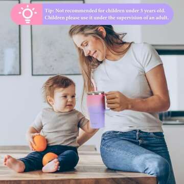 Sursip 24 oz Insulated Cup with Handle, Double Wall Vacuum Stainless Steel Tumbler with Straw and 2 Lids, For Cold/Hot Drinks, Coffee Travel Mug for Car/Home/Office/Party/Camping (Black-1 Pack)