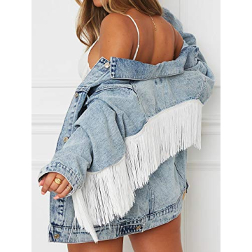 Justalwart Blue Washed Denim Jacket with Fringe Trimming