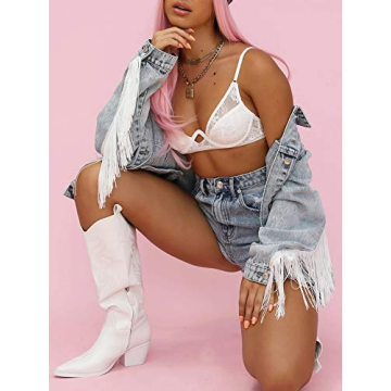 Justalwart Blue Washed Denim Jacket with Fringe Trimming