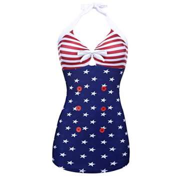 Ekouaer Women's One Piece Tummy Control Swimwear Boyleg Swimsuit American Flag Bikini