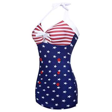 Ekouaer Women's One Piece Tummy Control Swimwear Boyleg Swimsuit American Flag Bikini