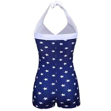 Ekouaer Women's One Piece Tummy Control Swimwear Boyleg Swimsuit American Flag Bikini