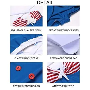 Ekouaer Women's One Piece Tummy Control Swimwear Boyleg Swimsuit American Flag Bikini