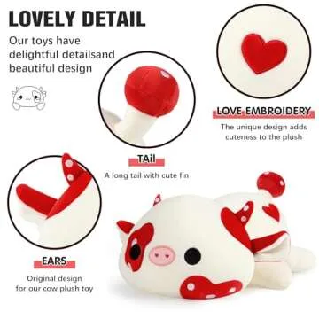 Onsoyours Cute Cow Plushie, Soft Stuffed Mushroom Love Cow Squishy Plush Animal Toy Pillow Gift for Kids (Red Mushroom Cow, 12")