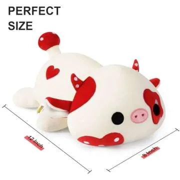 Onsoyours Cute Cow Plushie, Soft Stuffed Mushroom Love Cow Squishy Plush Animal Toy Pillow Gift for Kids (Red Mushroom Cow, 12")