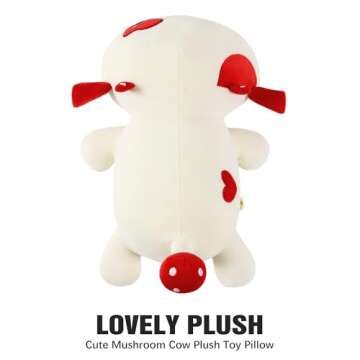 Onsoyours Cute Cow Plushie, Soft Stuffed Mushroom Love Cow Squishy Plush Animal Toy Pillow Gift for Kids (Red Mushroom Cow, 12")