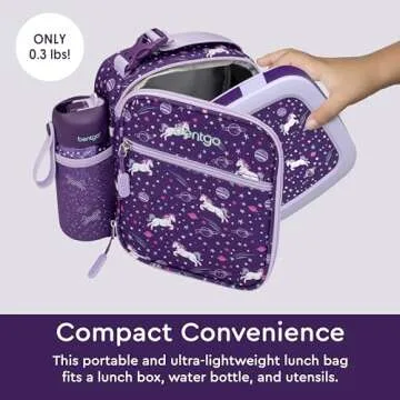 Bentgo Kids Insulated Lunch Tote - Water-Resistant, Reusable, Lightweight & Durable Lunch Bag with Water Bottle Holder & Mesh Pocket, Fits Lunch Box & Water Bottle - Ideal for Ages 3+ (Unicorn)