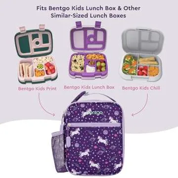Bentgo Kids Insulated Lunch Tote - Water-Resistant, Reusable, Lightweight & Durable Lunch Bag with Water Bottle Holder & Mesh Pocket, Fits Lunch Box & Water Bottle - Ideal for Ages 3+ (Unicorn)